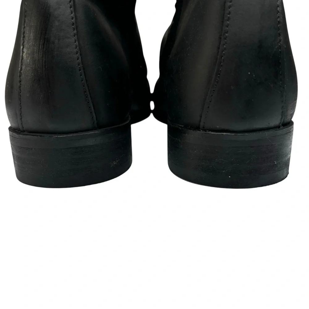 New Black Leather Ankle Boots Side Zipper Ruching 2” Block Heel Size 41 US Sz 10